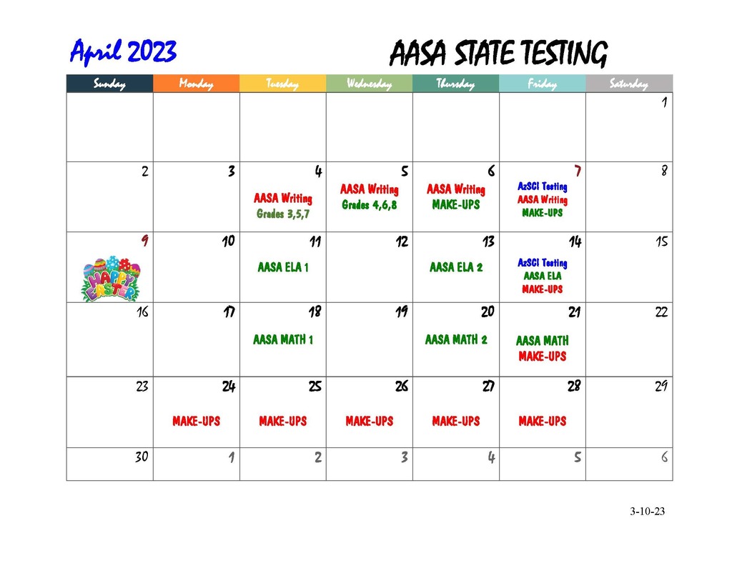 AASA Testing Calendar